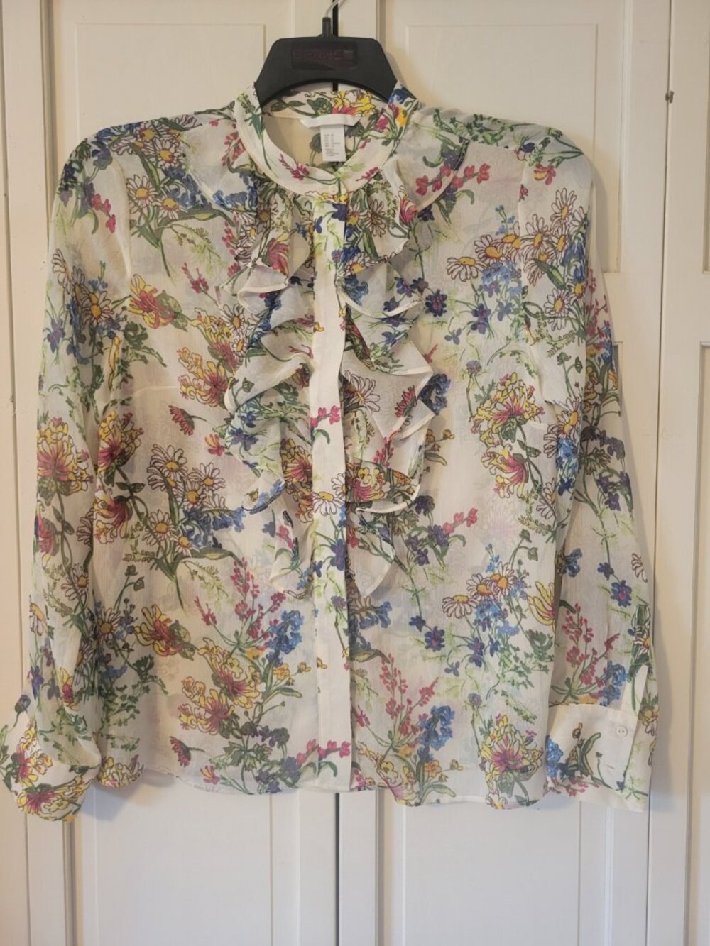 H&M Floral Ruffle Blouse Size 12 Cottagecore Wildflower Button Front